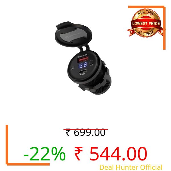 Portronics Spark 51W Multi-Vehicle Phone Charger, 33W Type-C Power Delivery, 18W USB Fast Charging, Type-C & USB Dual Output, for Motorcycles & Scooters