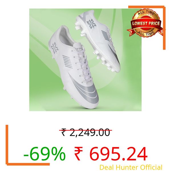 Vector X Fortune Football Shoe/Studs,Synthtic Leather Upper| Double Colored TPU Sole| Padded Footbed (White-Grey) Size-10