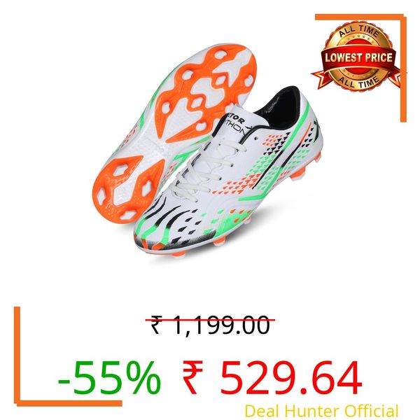 Vector X Python Football Shoe/Studs,Synthtic Leather Upper| Double Colored TPU Sole| Padded Footbed (White-Orange) Size-4