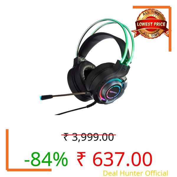 Amazon Basics RGB Wired Gaming On Ear Gaming Headphone, 2 Meter Braided Cable, with mic, Suspension Design, 3.5mm Connector (USB A only for RGB, Black)