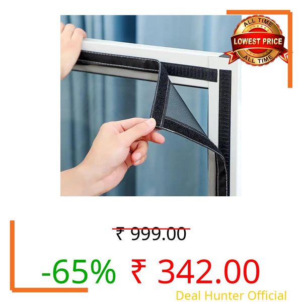 AutarkyFiberglass Window Mosquito Net (Size- 22 Inch x 45 Inch / 55.9cm x 114.3cm) 120GSM Pre-Stitched & Strong Self-Adhesive Hook Tape Color - Black