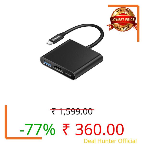 Snlrntin USB C Multiport AV Converter with 4K HDMI, 3 in 1 USB C to HDMI Adapter with PD Charging USB 3.0 & HDMI Ports, Digital AV Adapter for MacBook Pro, iPad, iMac, Laptop, PC, etc - Black