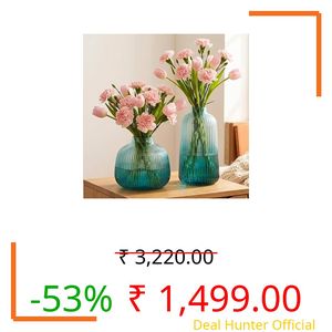 Praahi Lifestyle Decorative Ribbed Glass Vases for Flower Plants | Blue Color | Modern Home Decor,Office and Living Room Centerpieces, Table Top Flower Pot | Wedding Gifts for Friends