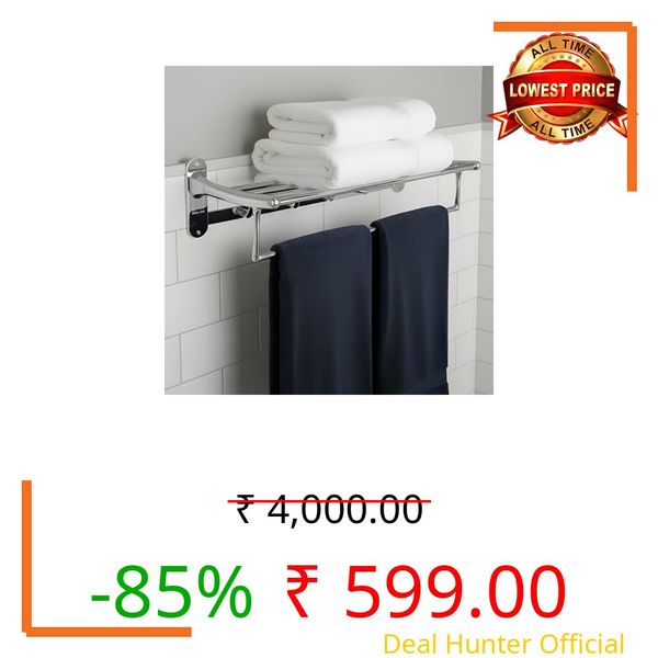 iBELL 57 cm (22.5-Inch) Classic Stainless Steel Folding Towel Rack for Bathroom | 90° Foldable Space-Saving Towel Stand | Towel Hanger | Bathroom Accessories 39-SS