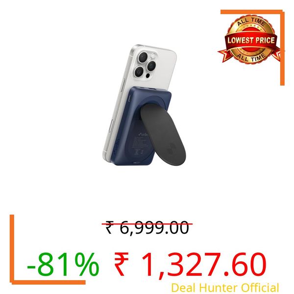 URBN 10000Mah Sleek Magsafe Power Bank With Kickstand | 15W Fast Wireless & 20W Wired Charging | Strong Magnetic Hold | Dual Input Lightning Triple Output|Pass-Through Charging (Blue) USB Type-C Input