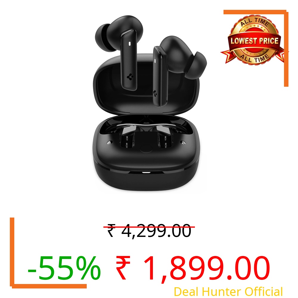 Spigen Audio Newly Launched SA-TW P20 True Wireless in Ear Earbuds with 30H Playtime, Upto 40dB 3 Multi-Mode ANC Pro, EQ Customizing App, 6-MIC, Low Latency for Gaming Mode, 10mm Driver, IPX5 - Black