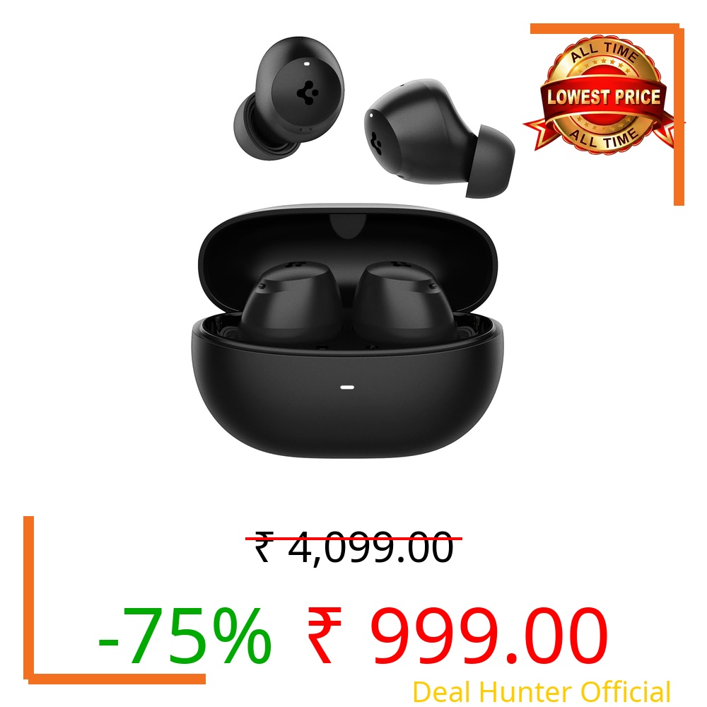 Spigen Audio Newly Launched SA-TW P10 True Wireless in Ear Earbuds with 30H Playtime, Upto 40dB 4 Multi-Mode ANC Pro, EQ Customizing App, 6-MIC, Gaming Mode, 10mm Driver, IPX4 - Black