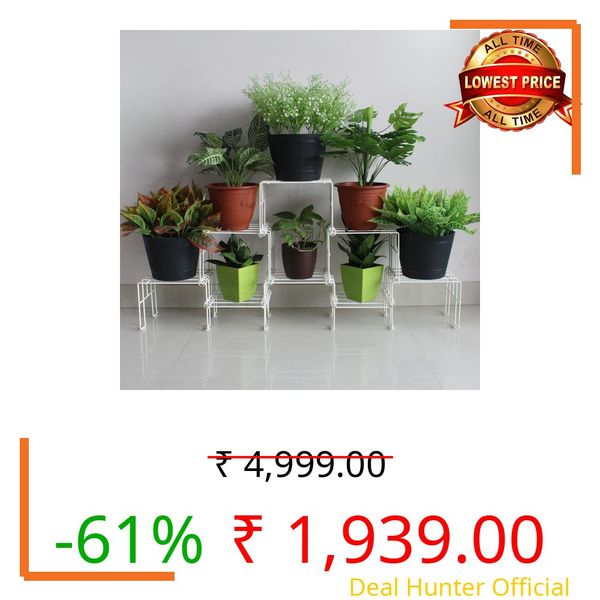 Meshable Moso Plus Flower Pot Stand | Elegant and Functional Floor-Mounted Plant Stand | Rust Free Pot Stand for Indoor & Outdoor | DIY Stand for 8 Plants | White