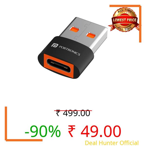 Portronics Bridge X USB 3.0 Type C Female to USB Male OTG Adapter, 5Gbps High Speed Data Transfer, Fast Charging, Compatible with Laptops, Tablets, Smartphone, Chargers and More Devices(Black)