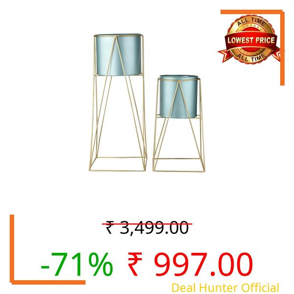 New Metal Trends Iron Metal Indoor Out Door Bedroom Home Office Planter Pot Tall Stand with Planter for Living Room, Balcony Flower Pot Stand Set of 2 (Silver Blue)