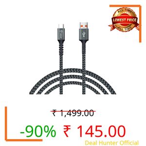 Tukzer 65Watt DASH/SuperVOOC/WARP Charging Cable, Type C to Type A USB for Smartphones, Tablets, Laptops, other Type C Devices| 480Mbps Data Sync, 5 Cores, Nylon Braiding (1.2M/ 3.9FT/ Black+Grey)