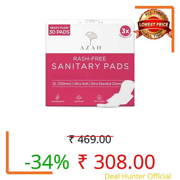 AZAH Sanitary Pads for Women XL [Pack of 30] 100% Rash-Free sanitary napkins | 3x More Absorption, Cottony Soft and Dry Top Cover for heavy Flow | Toxin Free, Locks Odour, Leak-Proof