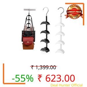 AUGEN Purse Hanger for Closet - 360° Rotating Handbag Hanging Hook Bag Storage Space Saver with 4 Hooks, Hanging Organizer for Scarf Handbag Belt (Pack of 2, Black & White)