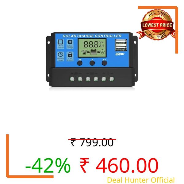 Skypearll Solar Charge Controller 10A, Solar Charge Controller 12V/24V Intelligent Battery Regulator for Lead Acid & Lithium Battery with LCD Display and 3A USB Port (10A Blue )