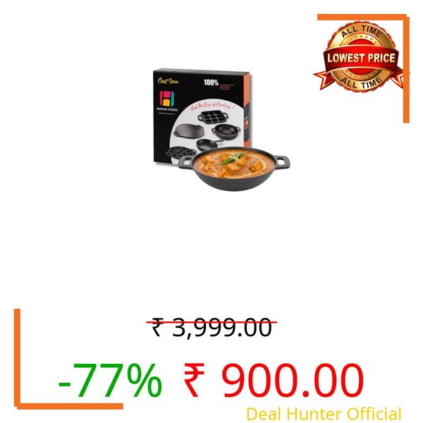 Human Hydro Pre-Seasoned Cast Iron Kadai/Kadhai | 25cm (9.7"), 2.5L Deep Wok | Naturally Non-Stick When Seasoned | Gas & Induction Compatible | Toxin-Free for Curries, Deep Frying & Sabzi