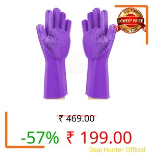 CLAPONE Gloves for Washing Dishes/Hand Gloves for Kitchen/Kitchen Gloves for Dishwashing/Dish Washing for Women/Cleaning/Rubber Scotch/Home Essentials Products/Silicone/cooking/Bathroom/Car-Purple