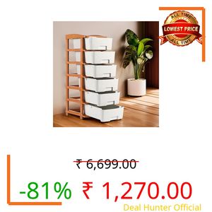 Kuber Industries 6-Tier Collapsible Multipurpose Plastic Drawers Storage Organizer | Durable Cabinets/Storage Rack for Kitchen | Kids Toy Box & Shelf for Home/Office | Brown & White