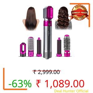 Drumstone { Womens Special 10+6 𝗬𝗲𝗮𝗿𝘀 Warranty } 5-in-1 Hot Air Brush Hair Styler | Curling Iron, Blow Dryer & Straightener | 3-Speed Heat Settings | Detachable Design | Frizz-Free Styling for All Hair Types