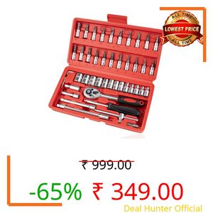 Beaiguna 46PCS Small Drive Socket Ratchet Wrench Screwdriver Set, 1/4 Inch Metric Socket and Ratchet Wrench Set with Extension Bar, Upgrade Compact Tool Set for Car