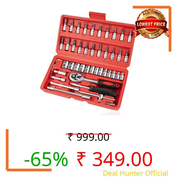 Beaiguna 46PCS Small Drive Socket Ratchet Wrench Screwdriver Set, 1/4 Inch Metric Socket and Ratchet Wrench Set with Extension Bar, Upgrade Compact Tool Set for Car