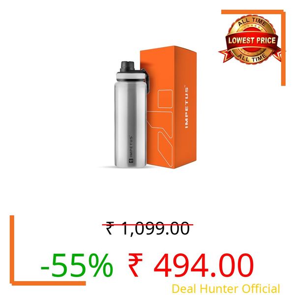 IMPETUS Stainless Steel Water Bottle 1L – Sipper Bottle with Carry Handle, Leakproof, Rust-Resistant & Durable, for Men & Women | Gym, School, Office & Daily Use – Grey