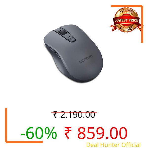 Lenovo WL310 Bluetooth Silent Mouse, Bluetooth 5.0, Upto 3million Button clicks, 1600 DPI, 6 Buttons (Left Click, Right Click, Scroll Click, DPI, 2 x Side Buttons), DPI LED Indicator, Grey