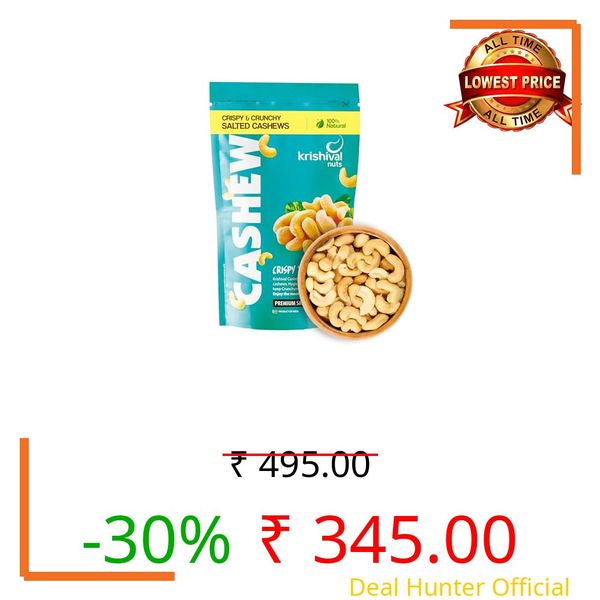 Krishival Nuts Salted Cashews | Freshly Roasted | Rich in Taste & Crunch | Zero Preservatives | (250 grams Pack of 1) | Nutritious & Delicious Nuts for Office, Travel & Home