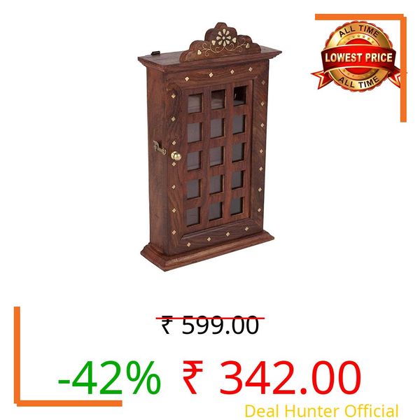 WoodWonders Wooden Key Hanger, Holder Box with Door Wall Hanging (Brown),Wooden Key Holder