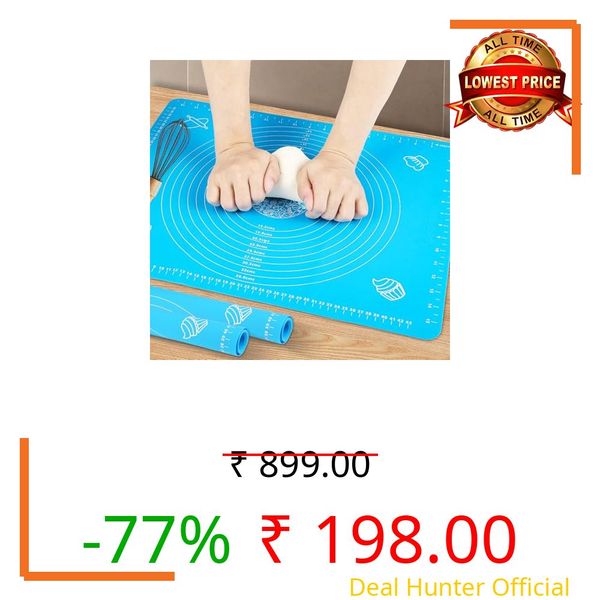 Silicone Pastry Mat Non Stick Extra Thick Baking Mat with Measurement Fondant Mat (Blue, 18×26)