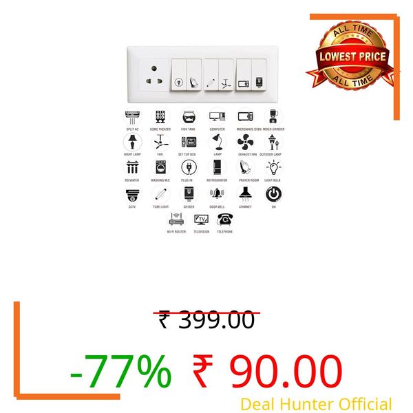 JEMOX Stickers for Switch Board for Home Wall Switches, Contain All Common Switch Stickers (Transparent Black & White) (SW-BLK02) 300pcs