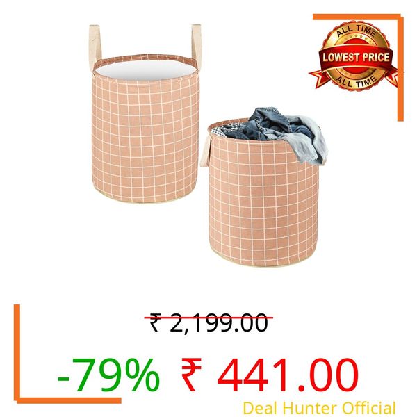 Kuber Industries Pack of 2 Foldable 60 LTR Laundry Basket for Clothes with Carry Handles | Durable & Easy To Clean Laundry, Towel & Toy Bag for Kids Storage | Check- Brown