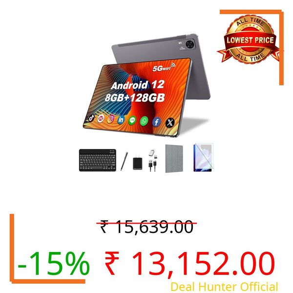 10.1" Android Tablet, 8GB RAM, 128GB Storage, Android 12 Oct-core Processor, 5 Million + 13 Million Dual Cameras, WiFi Bluetooth 1TB IPS Extended Full HD Display,