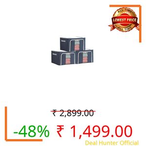 Descaler 66 Ltr storage bag Foldable Steel Frame Cloths Zip Organizer Bag and Oxford Fabric Storage Living Cover Boxes For Wardrobe Organizer Shelves Clothes, Sarees, Bed Sheet, Blanket (Pack of 3)