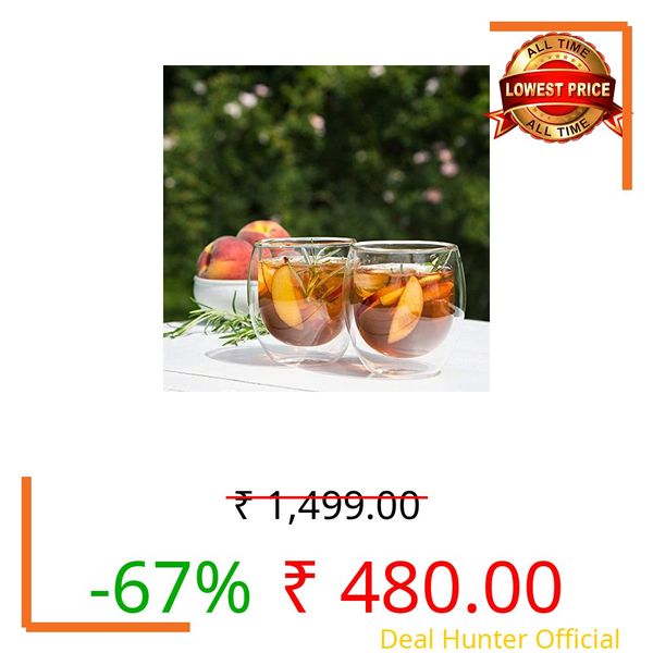 ANKUL Double Walled Insulated Glass Coffee Mugs Set of 2, Double Layer Tea Cups with Handle for Latte, Cappuccino, Espresso,Coffee Glass, Mocha Dishwasher & Microwave Safe (2, 250ml Tumble)