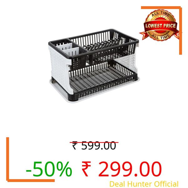 Clazkit Dish Drainer | Plastic Cutlery Holder | Drying Basket | Dish Drying Rack for Kitchen Utensils |Standing Shelf Bartan Stand Countertop for Kitchen | 51 * 33 * 27.2 Centimeters | Black
