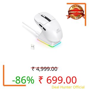 Ant Esports GM810 PRO V2 Wireless Optical Gaming Mouse, 2.4G + Bluetooth, 3600 DPI, 400mAh Rechargeable Battery, 72H Working Time, 125Hz Polling, RGB Charging Dock_ White