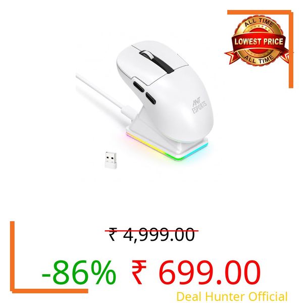 Ant Esports GM810 PRO V2 Wireless Optical Gaming Mouse, 2.4G + Bluetooth, 3600 DPI, 400mAh Rechargeable Battery, 72H Working Time, 125Hz Polling, RGB Charging Dock_ White