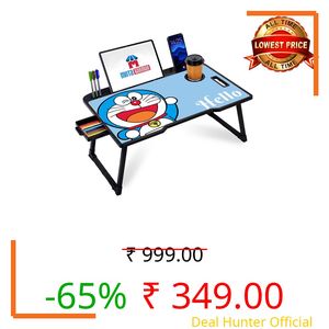 DIVIJA STORE Wood Smart Multipurpose Foldable Laptop Table with Cup Holder,Study Table,Bed Table,Breakfast Table,Foldable and Portable/Ergonomic & Rounded Edges/Non-Slip Legs (doremon),59 cm,8 cm