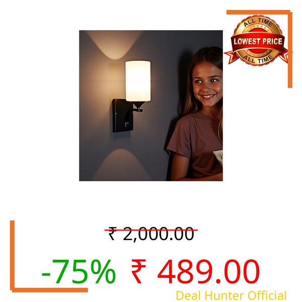 BrightLyt Modern Wall Light for Bedroom, Wall Lamp for Living Room, Kitchen, Offices, Gallery, Offices Wall Lamps for Home Decoration and Cafe Wall Light. (Metal & Glass)