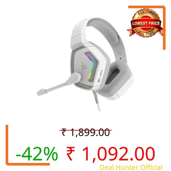 TAG Gamerz Victor RGB White Over-Ear Gaming Headphone Headset | Soft Ear Cups | 50mm Driver| 3.5mm Audio | 7 Color Breathing RGB with USB | 2m Braided Cable | Adjustable Mic for Calling | Mute Button