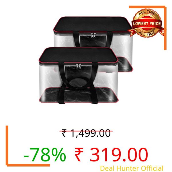 Storite 2 Pack Nylon 33 L PVC Transparent Clothes storage Bags/Saree Covers with Zip for Storage Specially Design for Woman Dresses,Sarees,Lehngas for Wardrobe Organizer(RedBlack, 39x34x21cm)