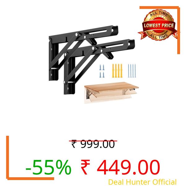 Defflo 16 Inch Folding Shelf Brackets, 40cm Heavy Duty Collapsible Shelf Bracket, Black DIY L Bracket for Workbench Folding Table Hinge, Max Load: 330lb, (1-Pair) (16-Inch)