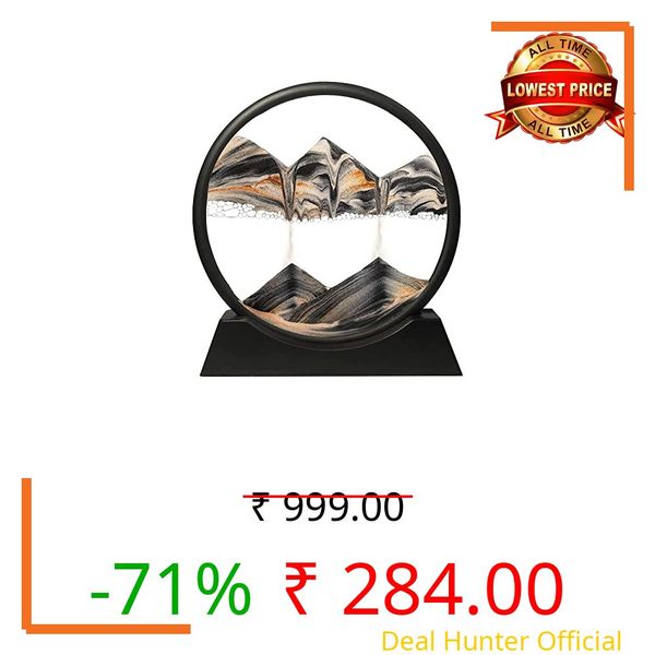 FEBLICH 3D Moving Sand Art Picture Glass Liquid Painting Natural Landscape Showpieces for Home Decor, Antique Gifts for Kids, Office Desktop Decoration, Desk Table Decorative Items (Black)