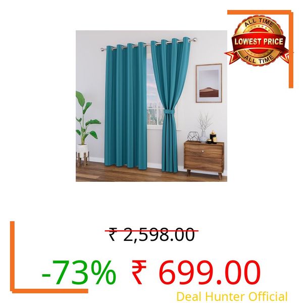 TOPDRAPES 80-90% Blackout Window Curtains with Tie Back 5 feet 2 Pcs | Room Darkening, Thermal Insulated, Noise Reducing Heavy Polyester Solid Curtains (Blue Colour)