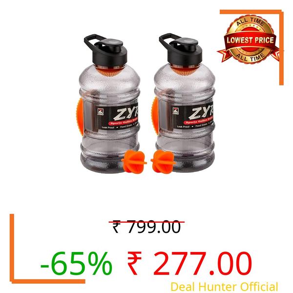 Zyro Pack of 2, Gallon Water Bottle 1.5L with Mixer Ball & Strainer | BPA-Free, 100% Leak-Proof Gym, Office, Travel, Sports & Running Bottle Large Capacity Sipper for Men & Women Orange Combo