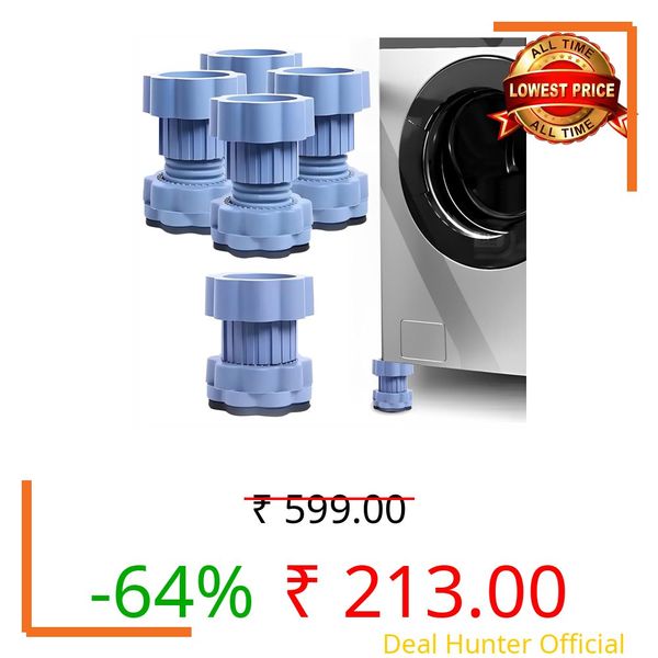 Aakarit Washing Machine Vibration Pads, Floor Trays, Refrigerator Stand, Height Adjustment Feet Fridge with Anti-Slip Rubber | Blue | 4 Pcs Set