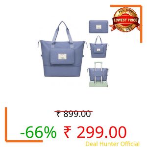 Zollyss Foldable Travel Duffel Bag for Women & Men, Expandable Waterproof Weekender Tote Bag with Shoe Compartment, Carry-On Luggage Bag for Gym, Travel & Overnight Trips, Blue