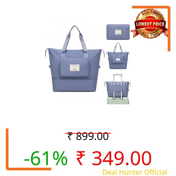 Zollyss Foldable Travel Duffel Bag for Women & Men, Expandable Waterproof Weekender Tote Bag with Shoe Compartment, Carry-On Luggage Bag for Gym, Travel & Overnight Trips, Blue