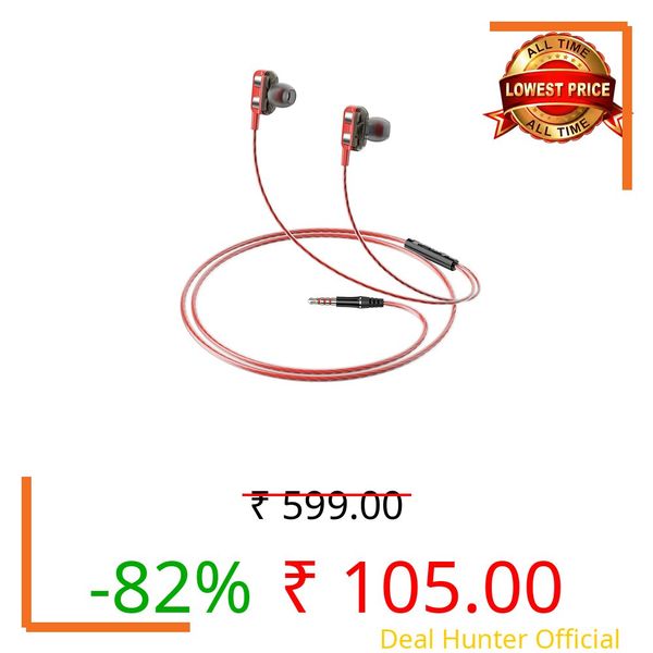 amazon basics in-Ear Wired Earphones with 9 mm Dual Drivers, in-Line Mic, Powerful Bass, Noise Isolation, 3.5 mm Audio Jack (Black and Red)