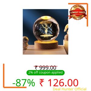 KALQIAD 3D Crystal Ball Night Lamp, USB Table Colorful LED Wooden Base Crystal Ball for Home Decorations Gifts for Men,Women,Kids,Boys,Girls,Teens (Deere Design)